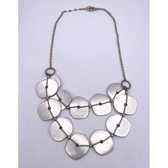 Chunky Discs Layered Bib Necklace Beaded Chain Silver Gold Tone Lobster Closure - Picture 2 of 6